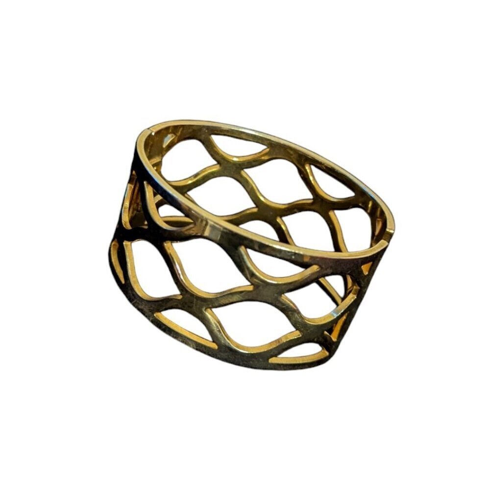 Vintage Caged Clamper Bracelet MCM Boho Gold Tone Hinged Modern Brutalist Bangle
